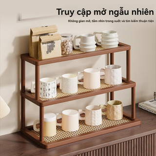 Giá để đồ bàn làm việc bằng gỗ đan mây nhiều lớp hợp giá sách kệ trưng Giá đựng cốc tre Kệ đựng