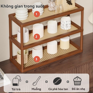 Giá để đồ bàn làm việc bằng gỗ đan mây nhiều lớp hợp giá sách kệ trưng Giá đựng cốc tre Kệ đựng