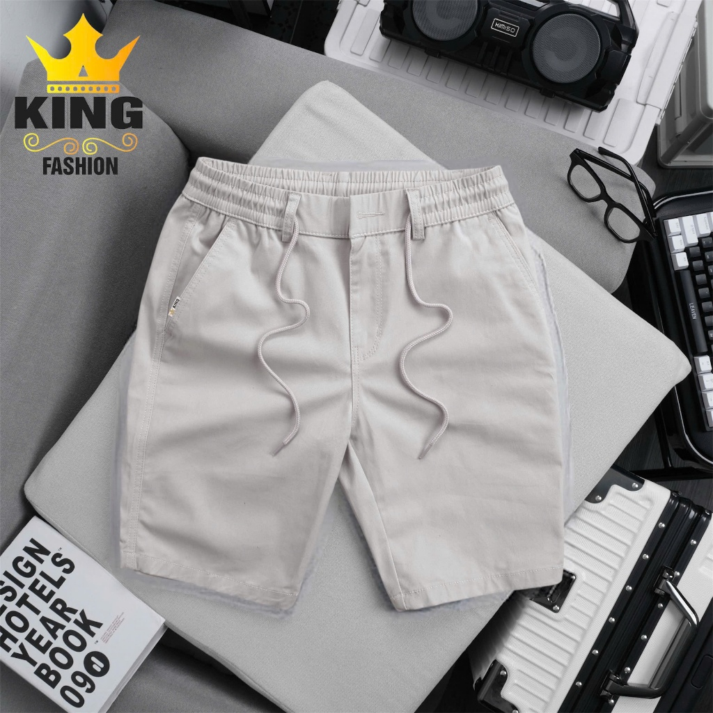 Quần Short Kaki Cao Cấp KINGFASHION Menswear Lưng Thun Dây Rút Có Khóa Kéo Vải Co Giãn