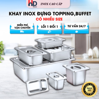 Khay đựng thạch topping trà sữa GN inox có nắp,Khay inox GN thạch trà sữa