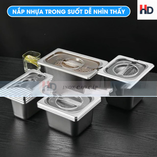 Khay đựng thạch topping trà sữa GN inox có nắp,Khay inox GN thạch trà sữa