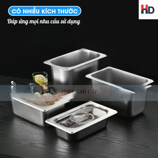 Khay đựng thạch topping trà sữa GN inox có nắp,Khay inox GN thạch trà sữa