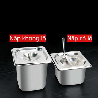 Khay đựng thạch topping trà sữa GN inox có nắp,Khay inox GN thạch trà sữa