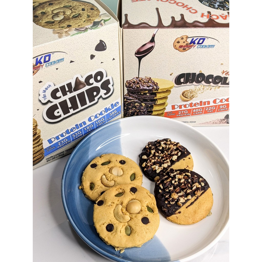 Combo 2 loại bánh Cookies Protein yến mạch, bánh quy ăn kiêng KD Healthy Food 720g (24 cái) và 760g (20 cái)