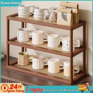 Giá để đồ bàn làm việc bằng gỗ đan mây nhiều lớp hợp giá sách kệ trưng Giá đựng cốc tre Kệ đựng