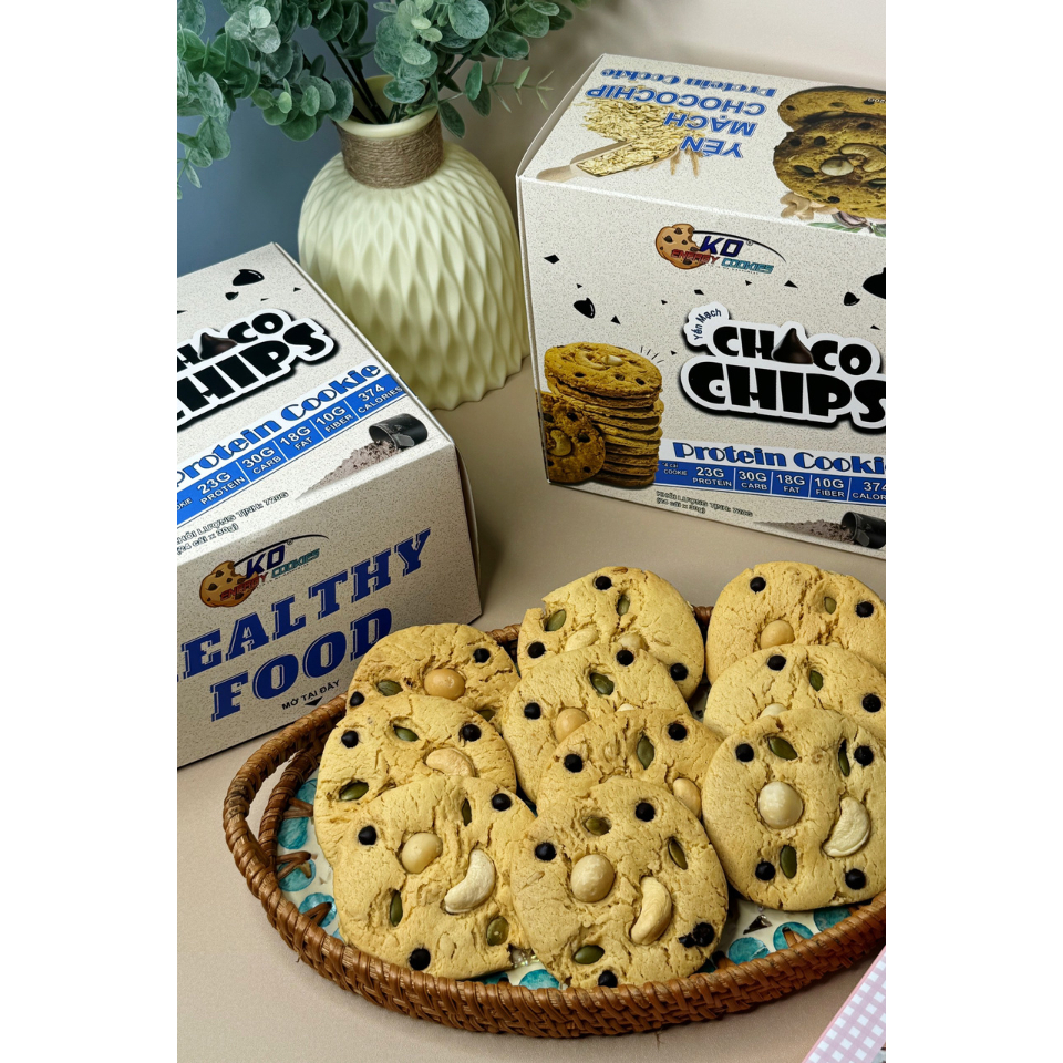 Combo 2 loại bánh Cookies Protein yến mạch, bánh quy ăn kiêng KD Healthy Food 720g (24 cái) và 760g (20 cái)
