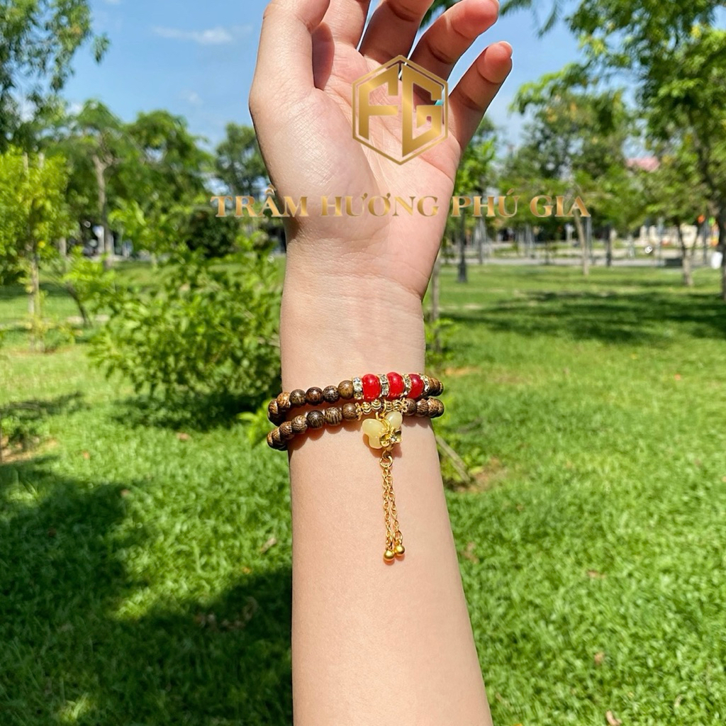 Vòng tay trầm hương mix charm đá cao cấp đeo tài lộc may mắn vòng tay nữ