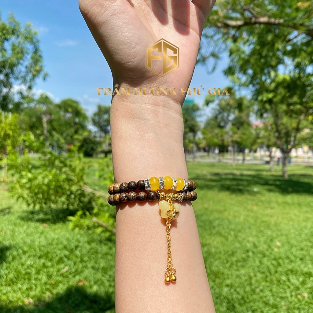 Vòng tay trầm hương mix charm đá cao cấp đeo tài lộc may mắn vòng tay nữ