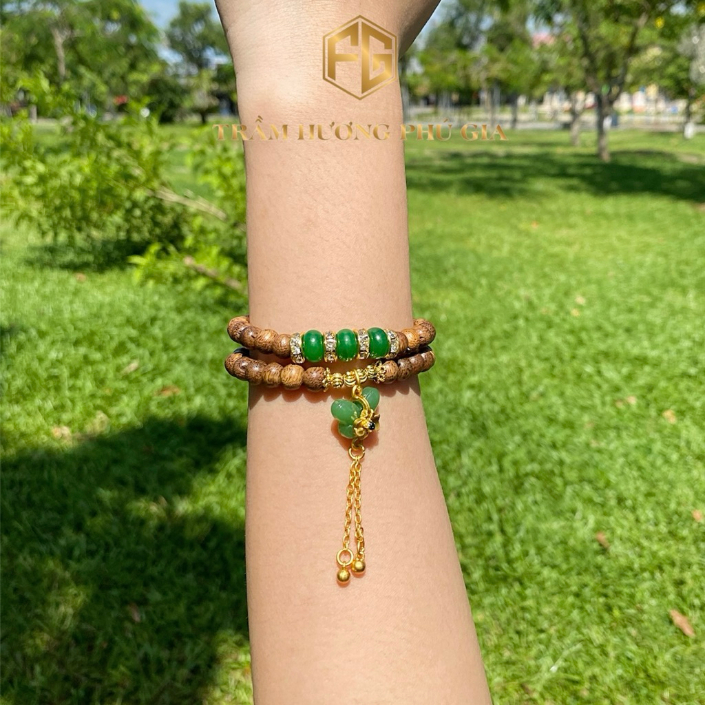 Vòng tay trầm hương mix charm đá cao cấp đeo tài lộc may mắn vòng tay nữ
