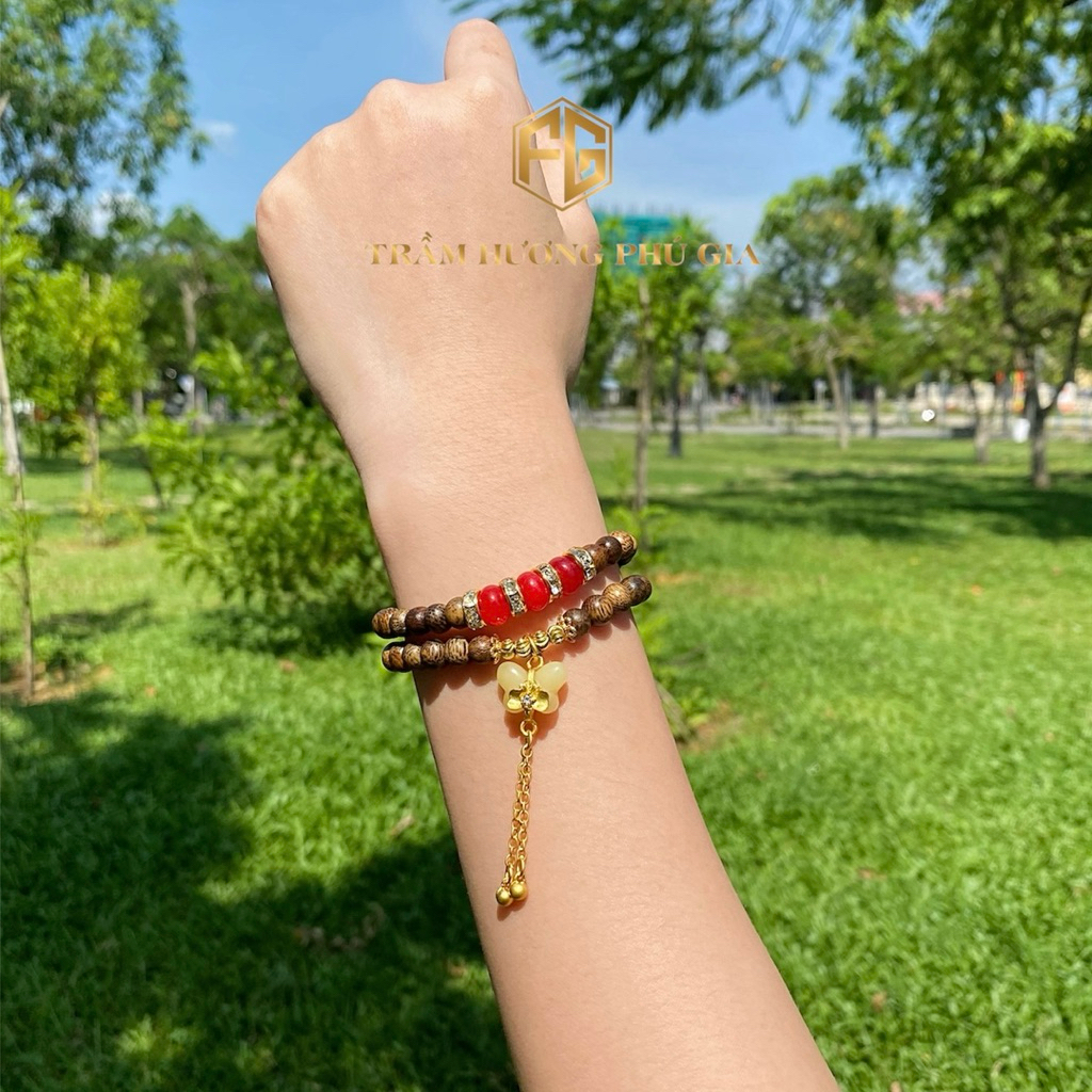 Vòng tay trầm hương mix charm đá cao cấp đeo tài lộc may mắn vòng tay nữ