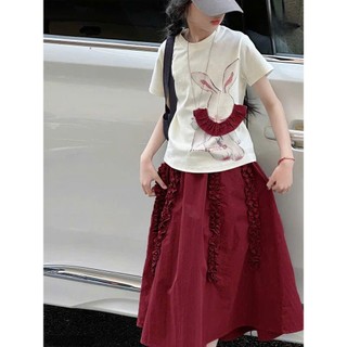 [B&G] Sét váy dài áo cotton trắng in hình kèm chân váy dài đó sang chảnh cho bé gái từ 12-45kg