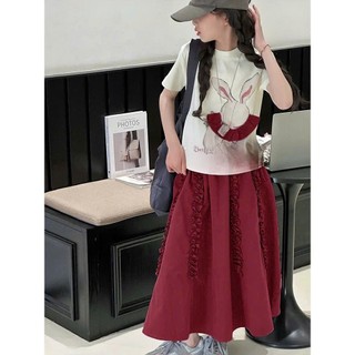[B&G] Sét váy dài áo cotton trắng in hình kèm chân váy dài đó sang chảnh cho bé gái từ 12-45kg