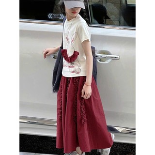 [B&G] Sét váy dài áo cotton trắng in hình kèm chân váy dài đó sang chảnh cho bé gái từ 12-45kg