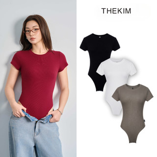 THEKIM Áo bodysuit ngắn tay cổ tròn , áo liền thân thun tăm lạnh T294