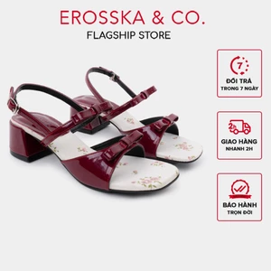 Erosska - Giày nữ cao gót mũi hở họa tiết hoa nhí phối nơ trẻ trung màu đỏ - EM149
