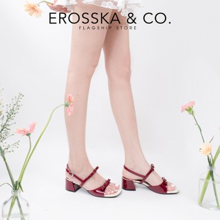 Erosska - Giày nữ cao gót mũi hở họa tiết hoa nhí phối nơ trẻ trung màu đỏ - EM149