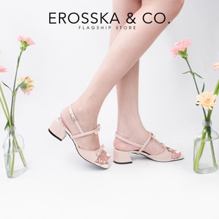 Erosska - Giày nữ cao gót mũi hở họa tiết hoa nhí phối nơ trẻ trung màu đỏ - EM149