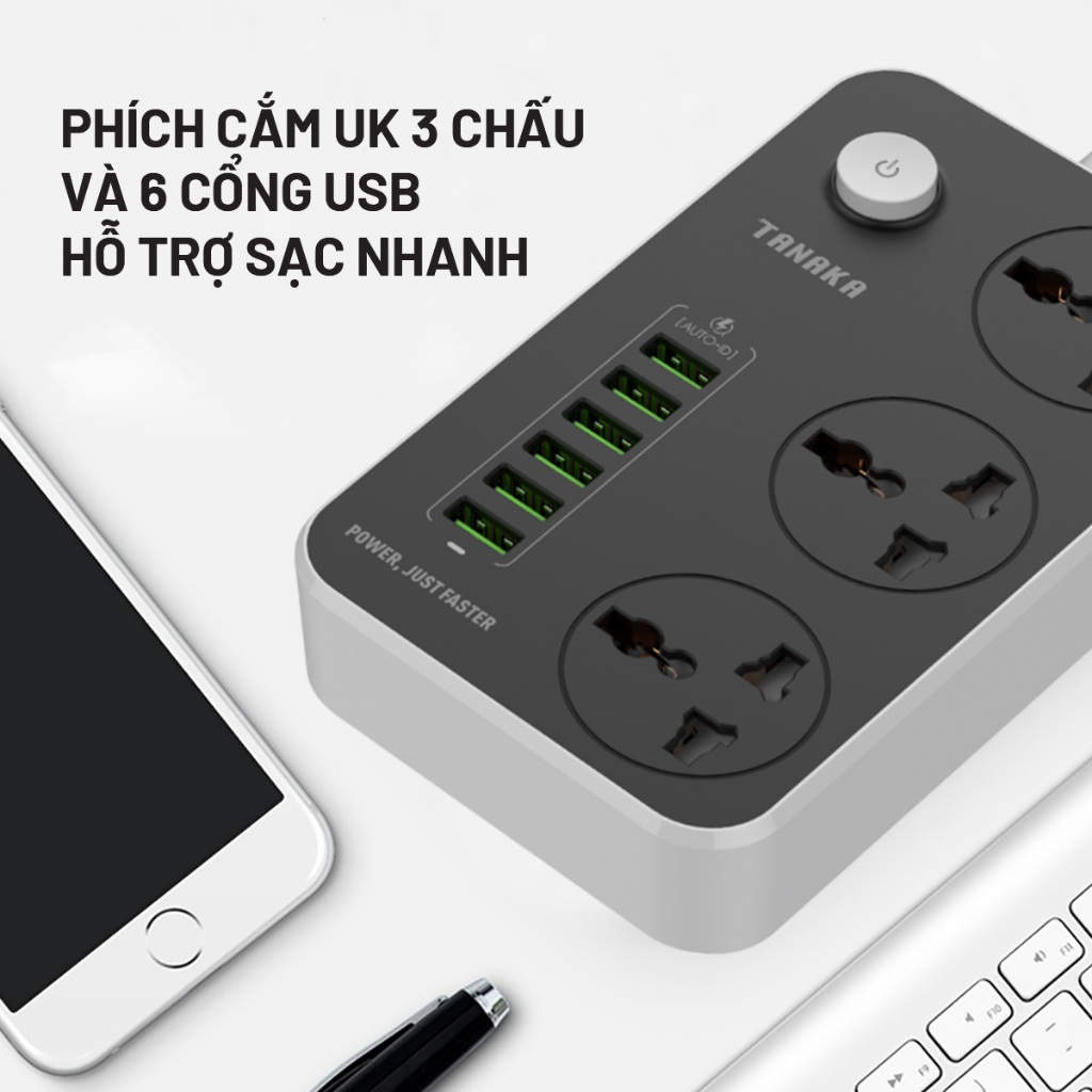 Ổ Cắm Điện Tanaka TNK-OD6325 - 6 Cổng USB - Bảo hành chính hãng 12 tháng