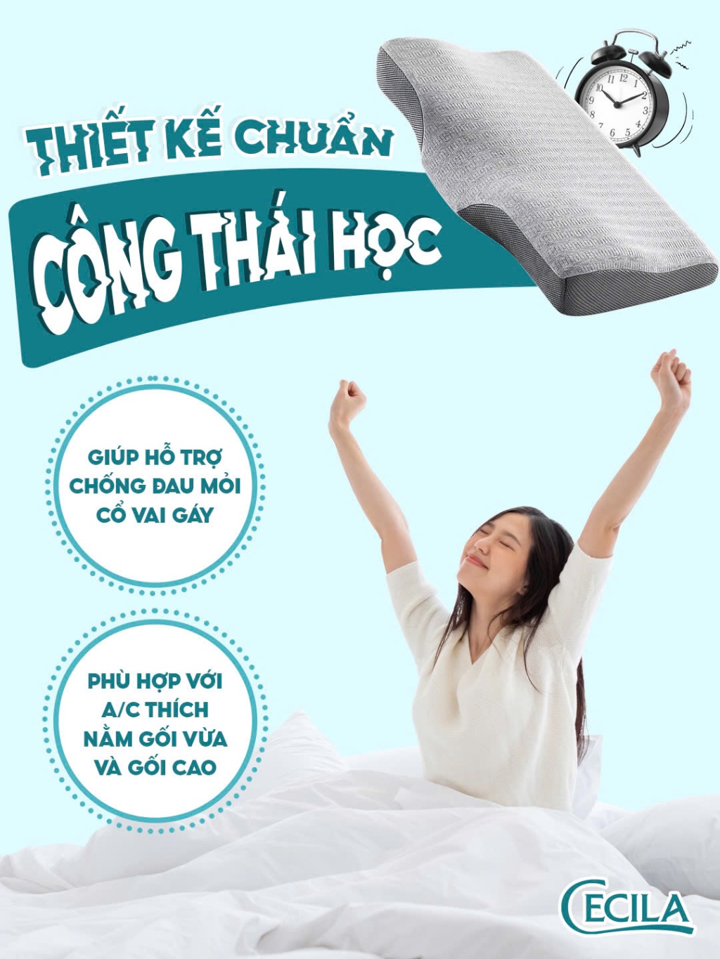 Gối chống đau mỏi cổ vai gáy Cecila cao su non giúp ngủ ngon ngủ sâu hơn, phù hợp với mọi tư thế nằm ngủ