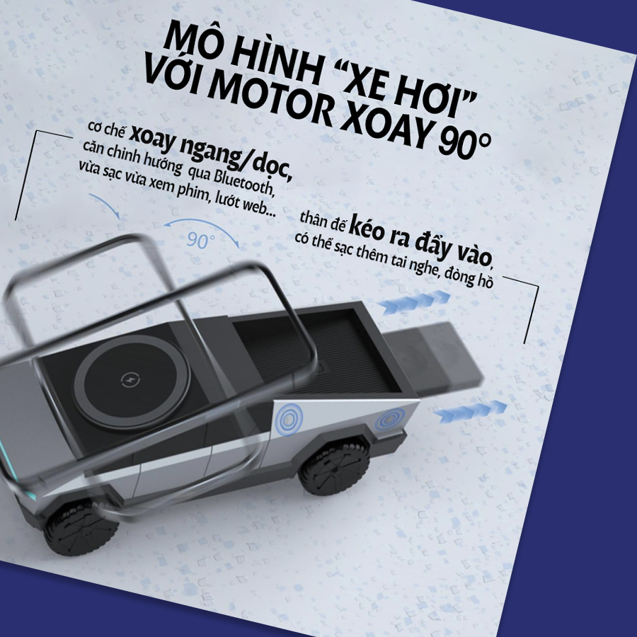 Sạc không dây để bàn - Sạc đa thiết bị, Tích hợp loa phát nhạc, Màn hình hiển thị thông minh, Cảm ứng bluetooth