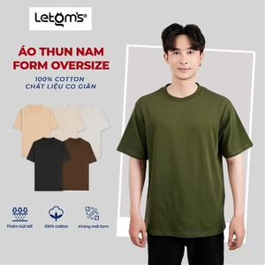 Áo Thun Nam Form Oversize LeTom's Cotton 250-280GSM, Tay Lỡ, Bo Cổ 3cm, Co Giãn, Thấm Hút, Nhiều Màu