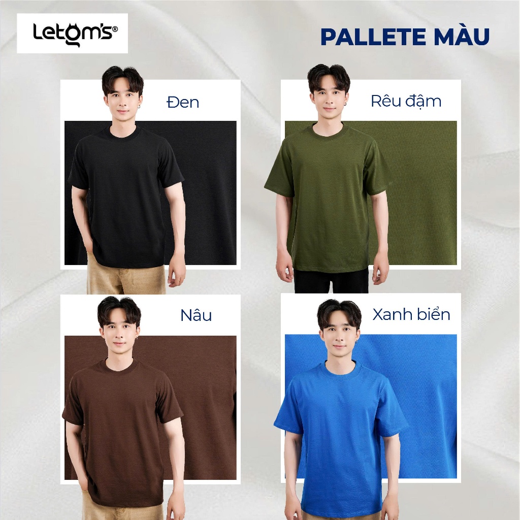 Áo Thun Nam Form Oversize LeTom's Cotton 250-280GSM, Tay Lỡ, Bo Cổ 3cm, Co Giãn, Thấm Hút, Nhiều Màu