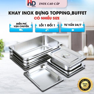 khay inox đựng thức ăn 1/1,1/2 có nắp-khay buffet đựng thức ăn, khay topping.