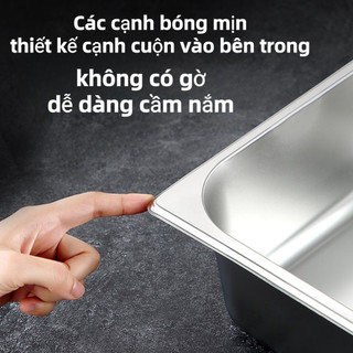 khay inox đựng thức ăn 1/1,1/2 có nắp-khay buffet đựng thức ăn, khay topping.