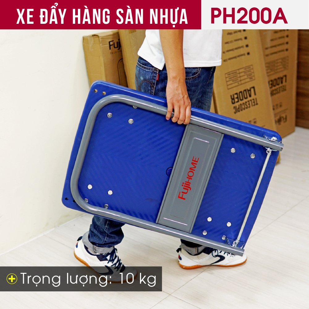 Xe đẩy tay gấp gọn sàn nhựa siêu bền chịu lực 150 kg PH200A FUJIHOME, Xe kéo cồng kềnh linh hoạt bánh cao su êm sàn nhựa