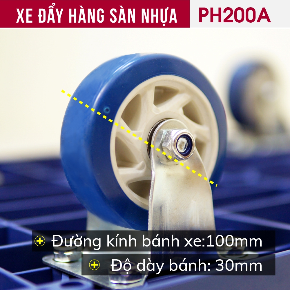 Xe đẩy tay gấp gọn sàn nhựa siêu bền chịu lực 150 kg PH200A FUJIHOME, Xe kéo cồng kềnh linh hoạt bánh cao su êm sàn nhựa