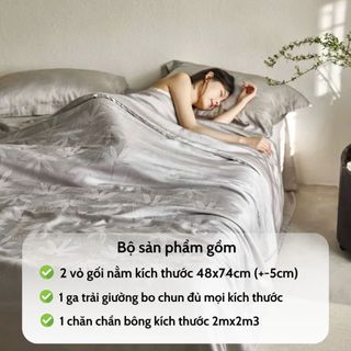 Bộ chăn ga gối Lyocell HELINA họa tiết vân chìm sang trọng gồm 1 ga giường, 2 vỏ gối và 1 chăn chần bông (Không Kèm Hộp)
