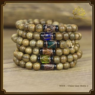 Vòng Tay Trầm Hương Tròn Đơn Trầm Tốc Việt Mix Đá Trúc Ngọc Ngũ Sắc Theo Mệnh - Mộc Trầm Hương MTH