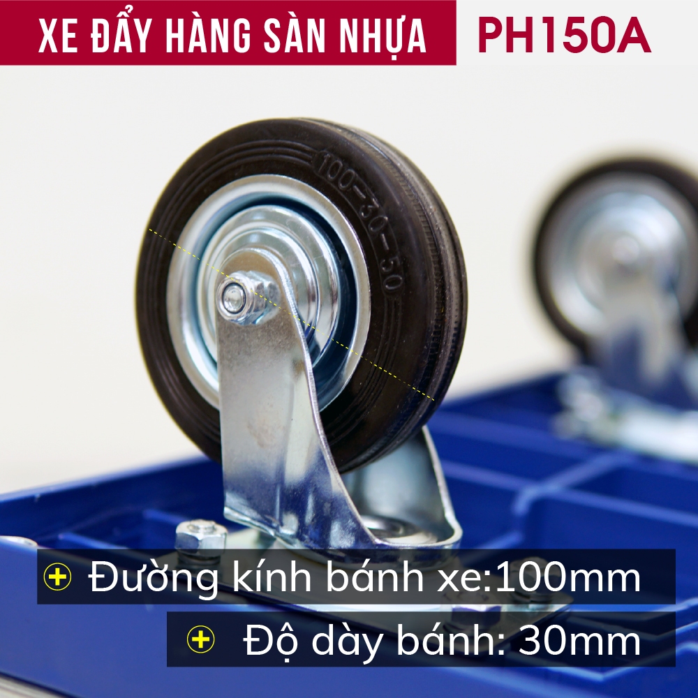 Xe chở hàng cồng kềnh tay đẩy dày linh hoạt FUJIHOME PH150A, Xe kéo đẩy kho bãi chịu lực 100 kg sàn nhựa siêu nhẹ