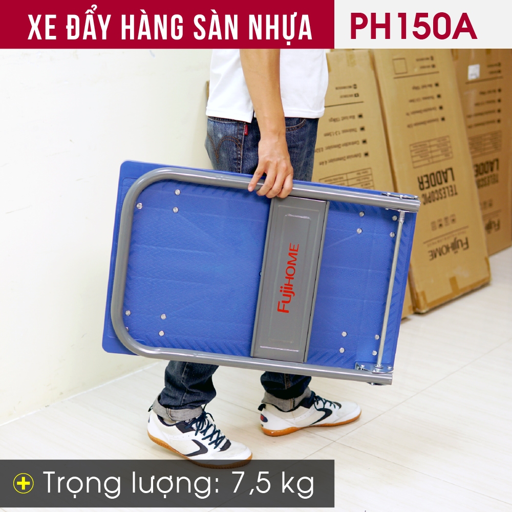 Xe chở hàng cồng kềnh tay đẩy dày linh hoạt FUJIHOME PH150A, Xe kéo đẩy kho bãi chịu lực 100 kg sàn nhựa siêu nhẹ