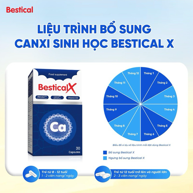 Canxi Bestical X - Canxi sinh học dạng viên trẻ từ 8 tuổi hộp 30 viên