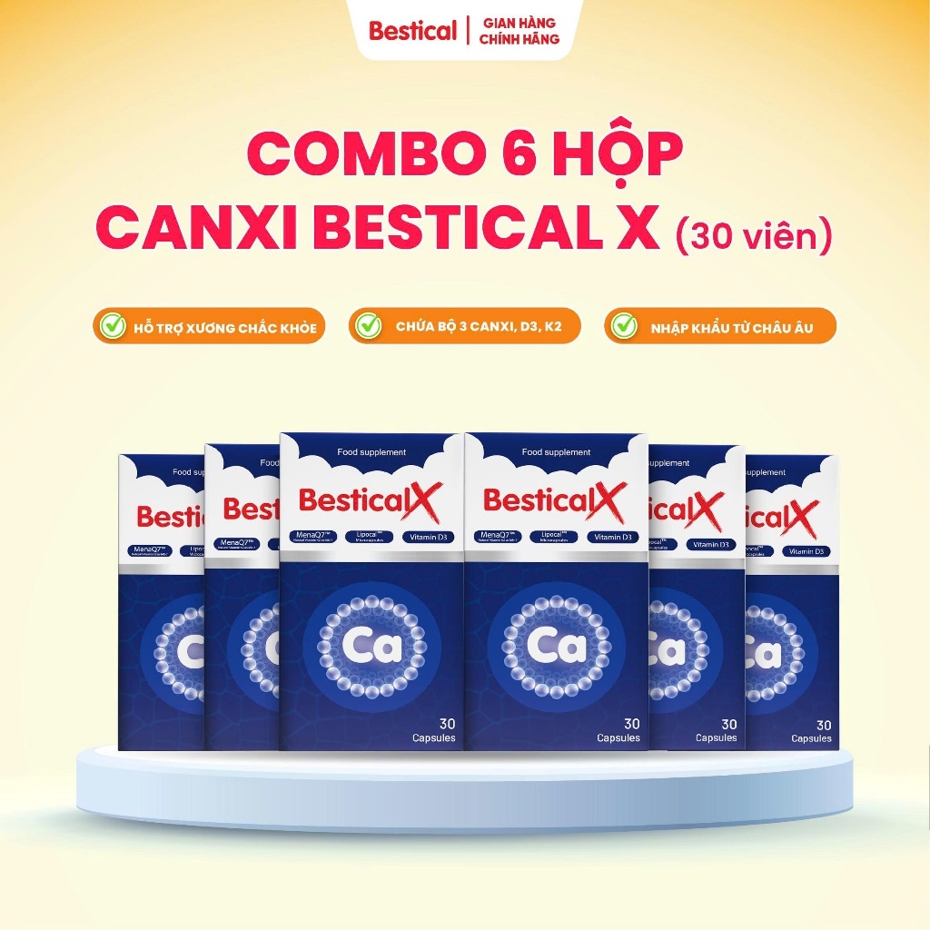 Combo 6 hộp Canxi BesticalX - Canxi sinh học dạng viên, hỗ trợ xương chắc khỏe, tăng chiều cao cho trẻ