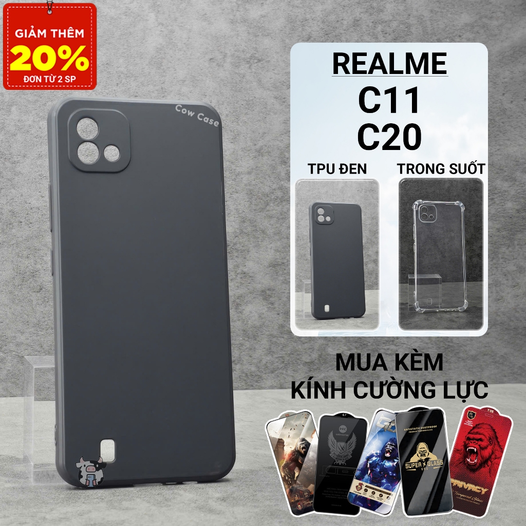 Ốp lưng Realme C11, C20 2021/2020 Cowcase trơn màu đen | Ốp điện thoại Realme dẻo bảo vệ camera đt toàn diện