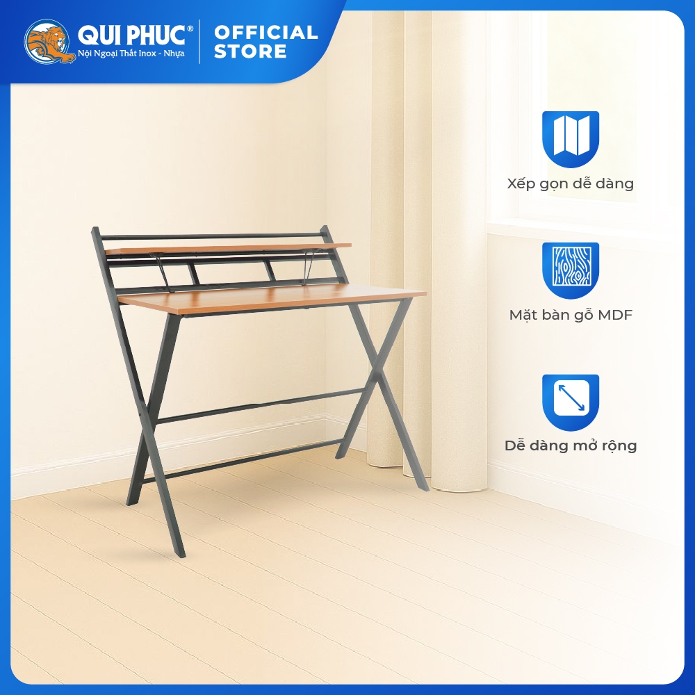 Bàn văn phòng chữ X QUI PHÚC, gấp gọn thông minh, thiết kế 2 tầng tiện lợi, chắc chắn, tiện lợi