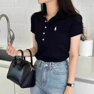 Áo Polo Nữ RL Logo Con Ngựa Áo Polo Tay Ngắn Áo Polo Kẻ Sọc Áo Polo Nữ Áo Thun Khắc Logo Áo Polo 5 Nút