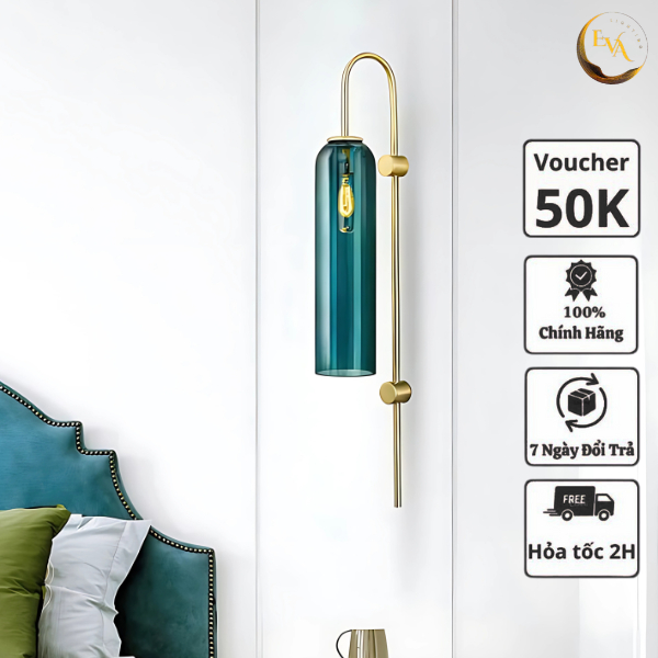 Đèn tường dercor EVA -BD008 BL hiện đại ống dài D100mm màu xanh bảo hành 12 tháng