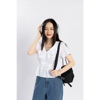 Áo Thun Ren JP Fashion Vải Kate Thêu, Cổ Áo Bèo Nhúng Thun Chiết Eo Tôn Dáng Phù Hợp Xuân Hè 10609955