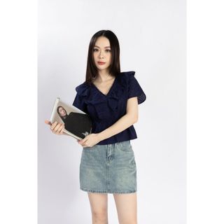 Áo Thun Ren JP Fashion Vải Kate Thêu, Cổ Áo Bèo Nhúng Thun Chiết Eo Tôn Dáng Phù Hợp Xuân Hè 10609955
