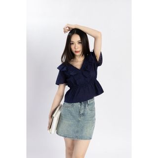 Áo Thun Ren JP Fashion Vải Kate Thêu, Cổ Áo Bèo Nhúng Thun Chiết Eo Tôn Dáng Phù Hợp Xuân Hè 10609955