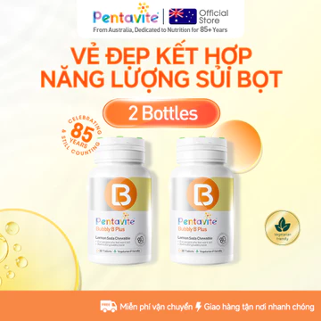 Pentavite Bộ 2 chai Bubbly B, bổ sung Vitamin B Complex, hỗ trợ sức khỏe thần kinh, miễn dịch và chuyển hóa năng lượng