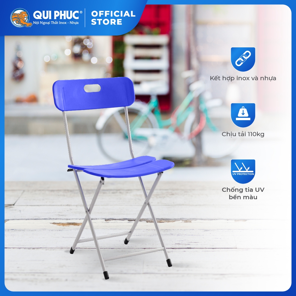 Ghế lưng tựa gấp gọn QUI PHÚC, chắc chắn, tiết kiệm không gian, chân ghế chống trượt, an toàn, chịu tải 150kg
