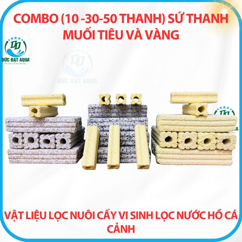 SỨ THANH MUỐI TIÊU VÀ VÀNG - Combo (10 -30-50 Thanh) vật liệu lọc nước cho hồ cá cảnh, thủy sinh