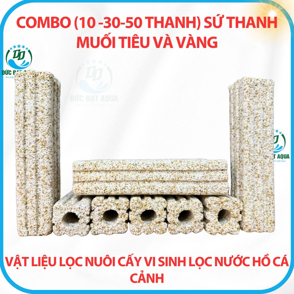 SỨ THANH MUỐI TIÊU VÀ VÀNG - Combo (10 -30-50 Thanh) vật liệu lọc nước cho hồ cá cảnh, thủy sinh 8