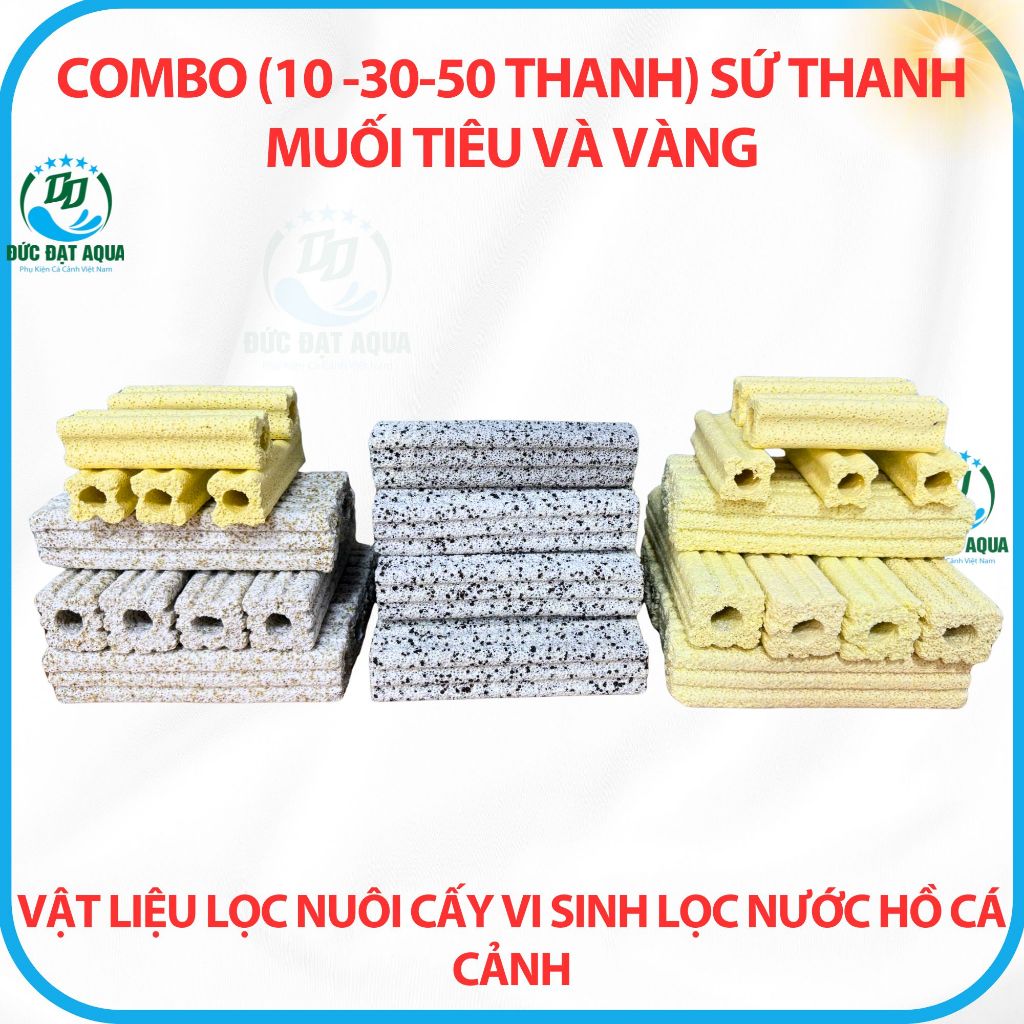 SỨ THANH MUỐI TIÊU VÀ VÀNG - Combo (10 -30-50 Thanh) vật liệu lọc nước cho hồ cá cảnh, thủy sinh 4