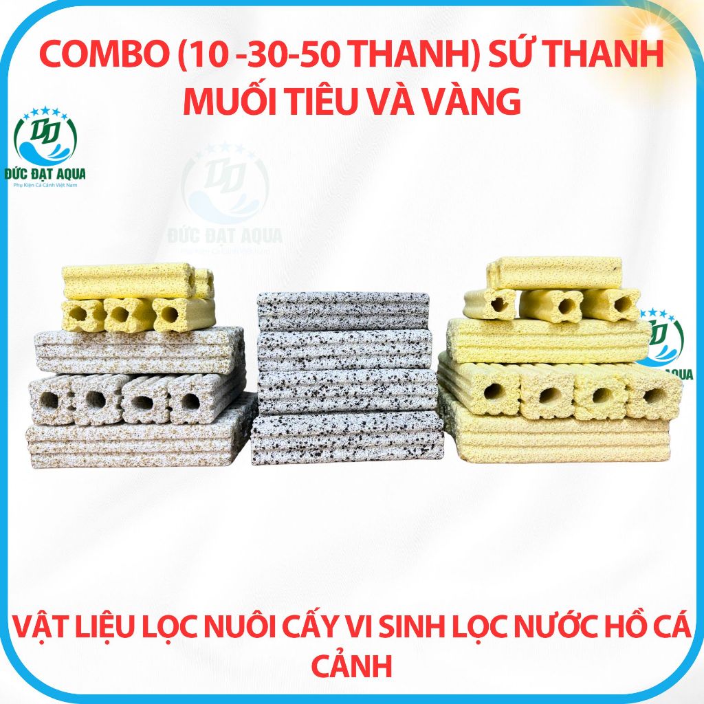 SỨ THANH MUỐI TIÊU VÀ VÀNG - Combo (10 -30-50 Thanh) vật liệu lọc nước cho hồ cá cảnh, thủy sinh 3