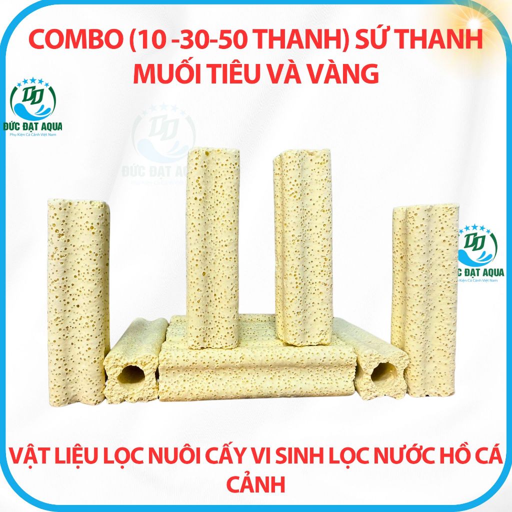SỨ THANH MUỐI TIÊU VÀ VÀNG - Combo (10 -30-50 Thanh) vật liệu lọc nước cho hồ cá cảnh, thủy sinh 9